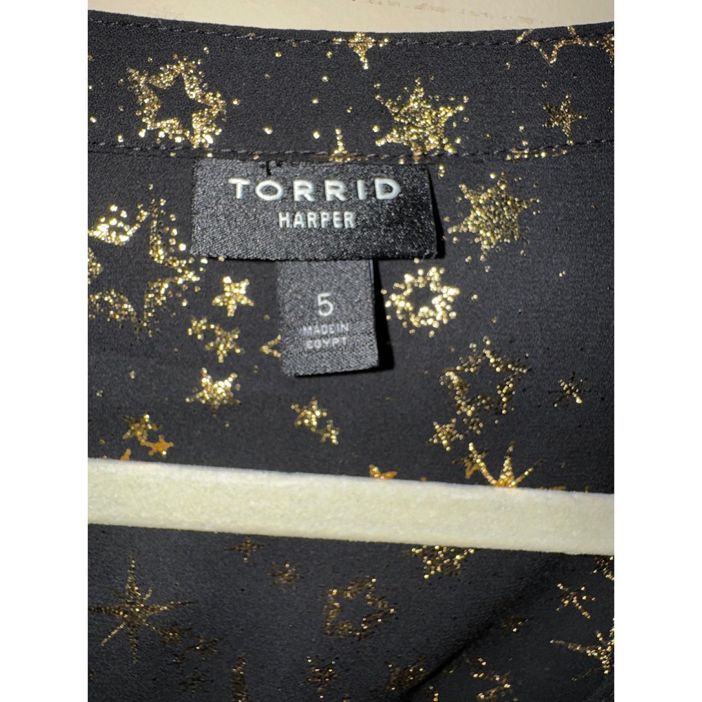 Torrid Harper Blouse Womens 5 5X Black Gold Silver Foil Celestial Moon Star Top - Picture 6 of 8